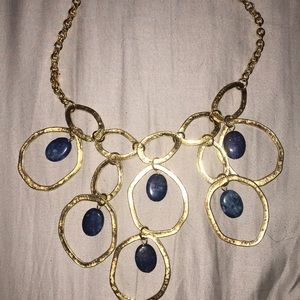 Yochi NY gold tone necklace lapis beads